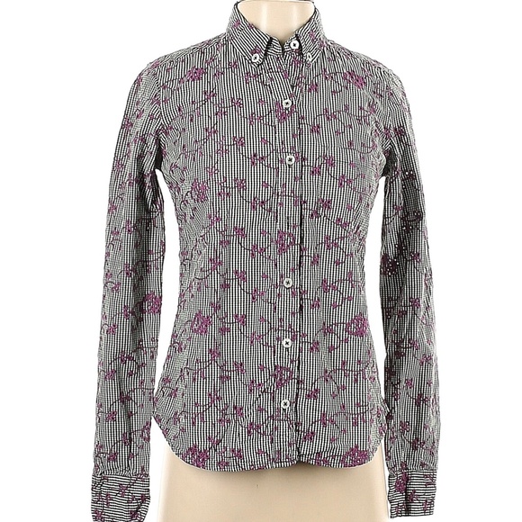 Anthropologie Tops - Anthropologie Odile Gingham  Embroidered Eyelet Button Down Top SZ 6